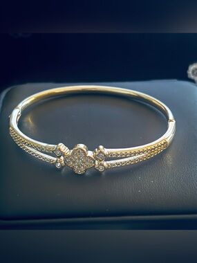 Gold Pave Clover Bangle Bracelet - Women Jewelry